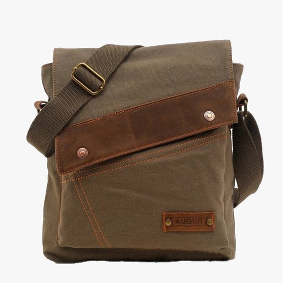 Augur Other - AUGUR Genuine Leather Canvas Leisure Messenger/Shoulder Bag